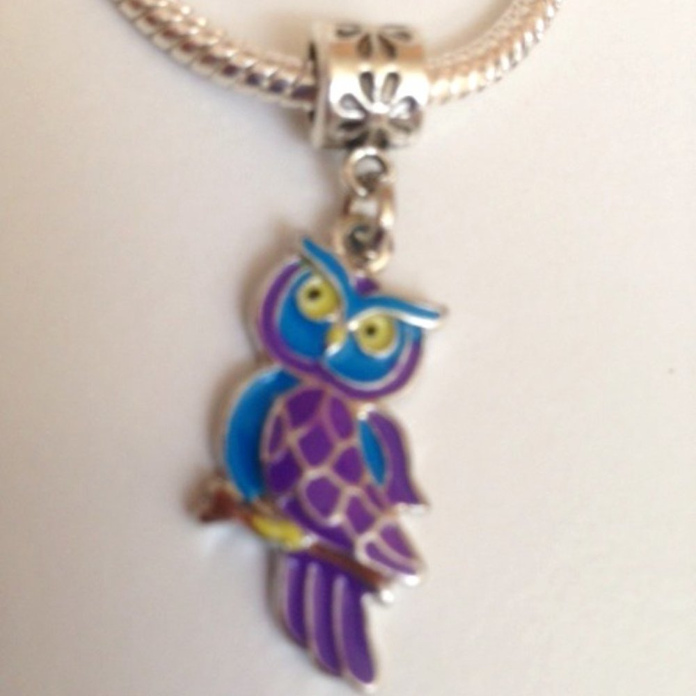 "OWL" Silver Plated Dangling Charm Bead For European Style Charm Bracelets